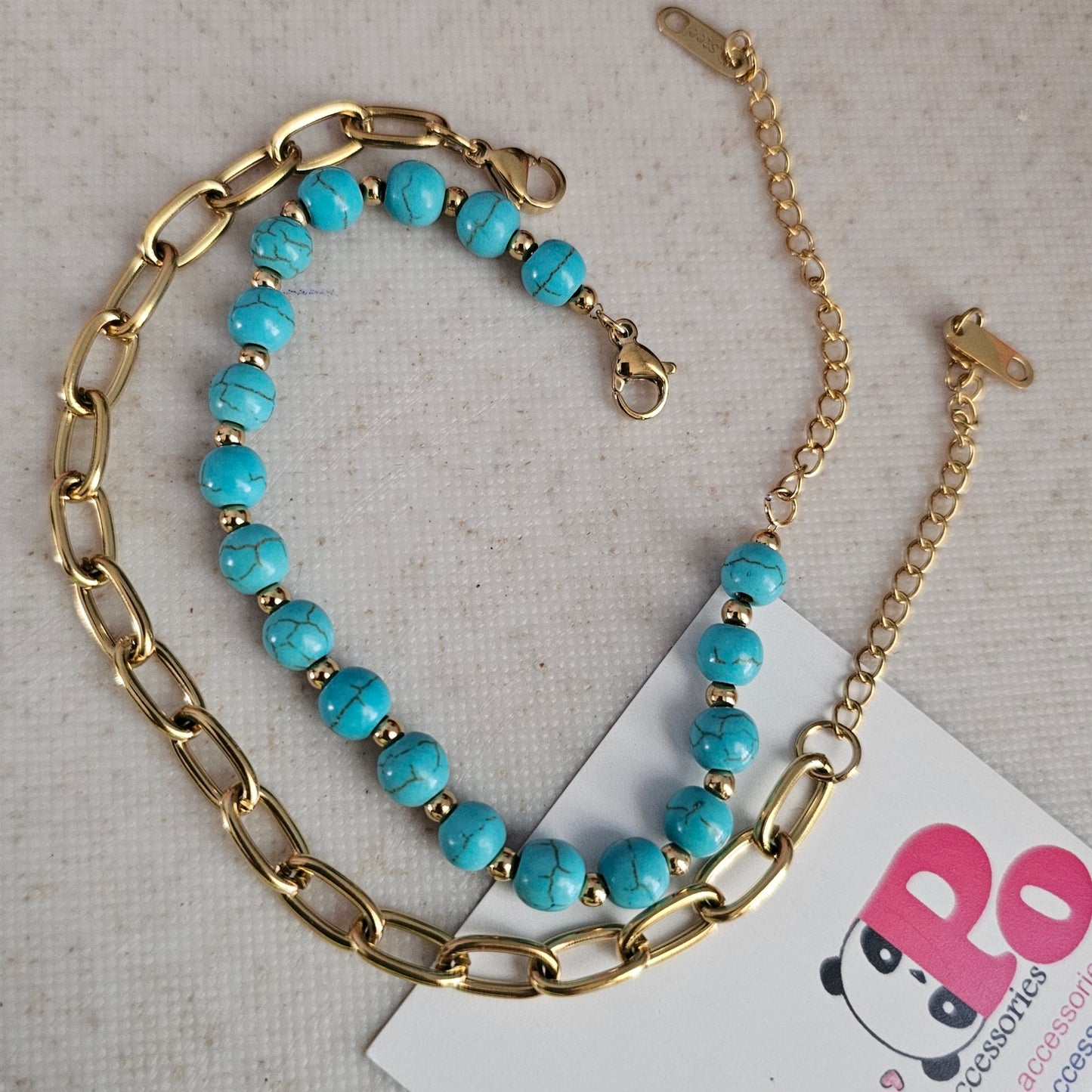Turquoise Bead Double Bracelet