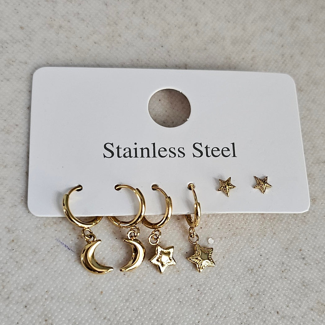 Star Moon Earrings Set