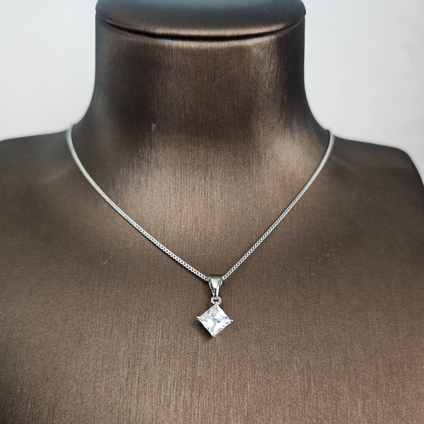 Square Pendant Necklace Silver