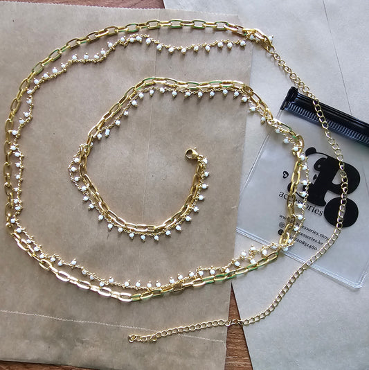 Double Layered White Beaded Waist Chain