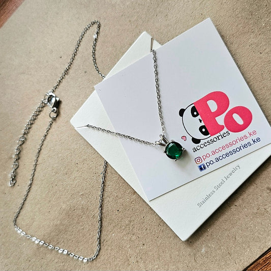 Green on Silver Necklace