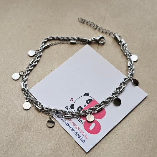 Circles Layered Anklet Silver