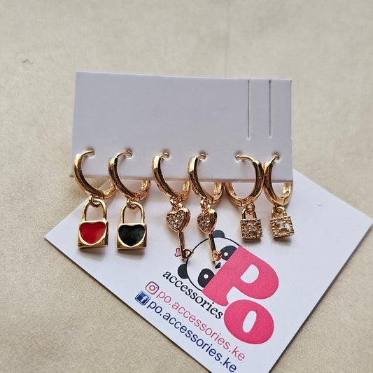 Heart Lock Earrings Set