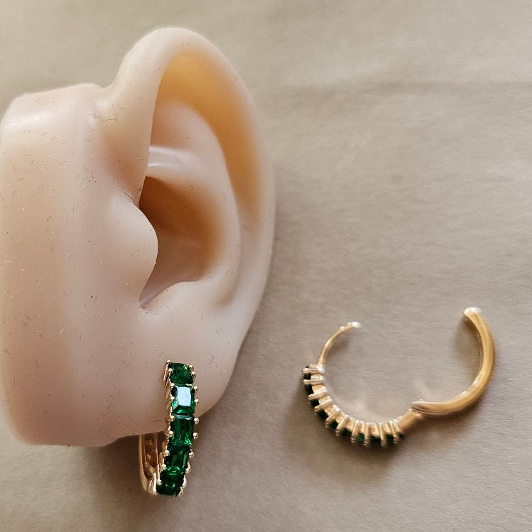 Green Stone Hoops