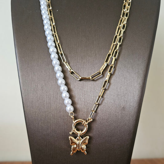 Butterfly Pearl Layered Necklace