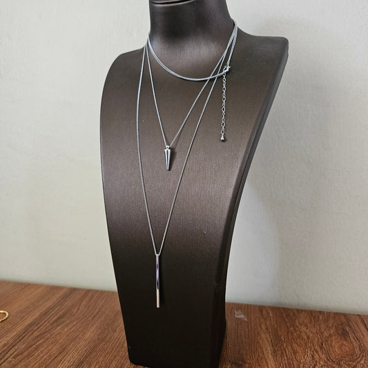 Layered Long Sweater Chain - Silver