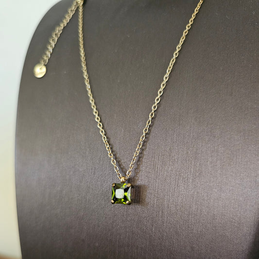 Sparkle Dainty Necklace - Olive Green