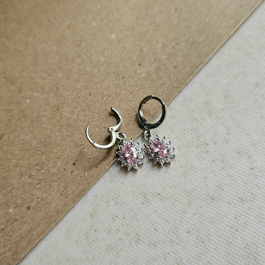 Silver Oval Drops Pink