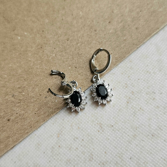 Silver Oval Drops Black