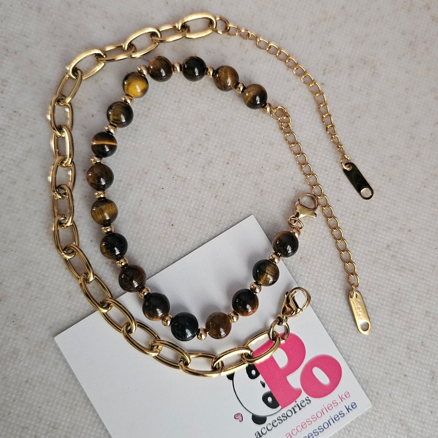 Tiger Eye Bead Double Bracelet