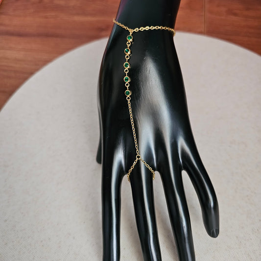 Green on Gold Hand Chain