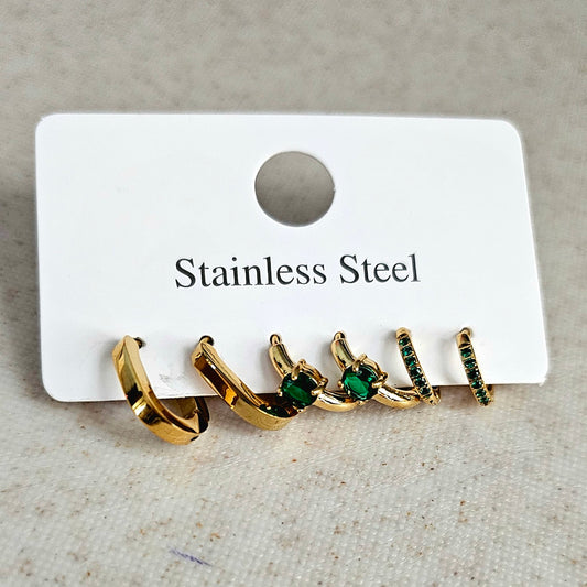 Green Gold Earrings Set