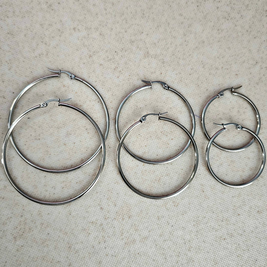 Plain Hoops with Clasp - Silver