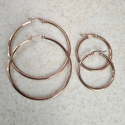 Plain Hoops with Clasp - Rose Gold