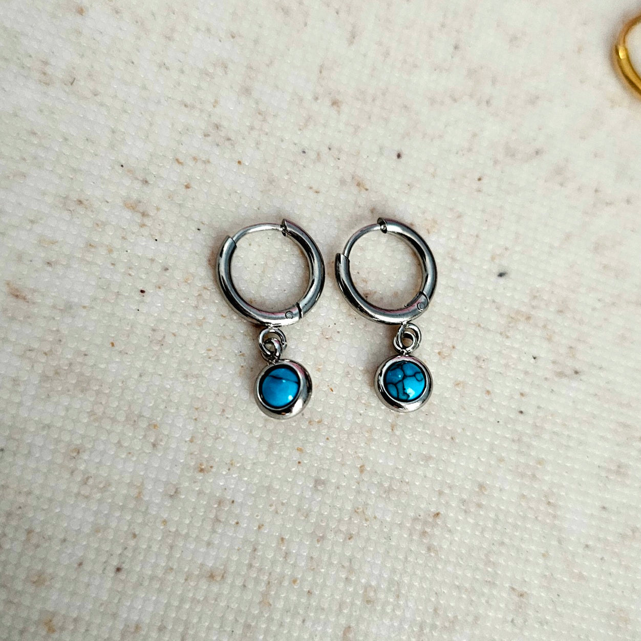 Turquoise Charm Huggy Hoops Silver
