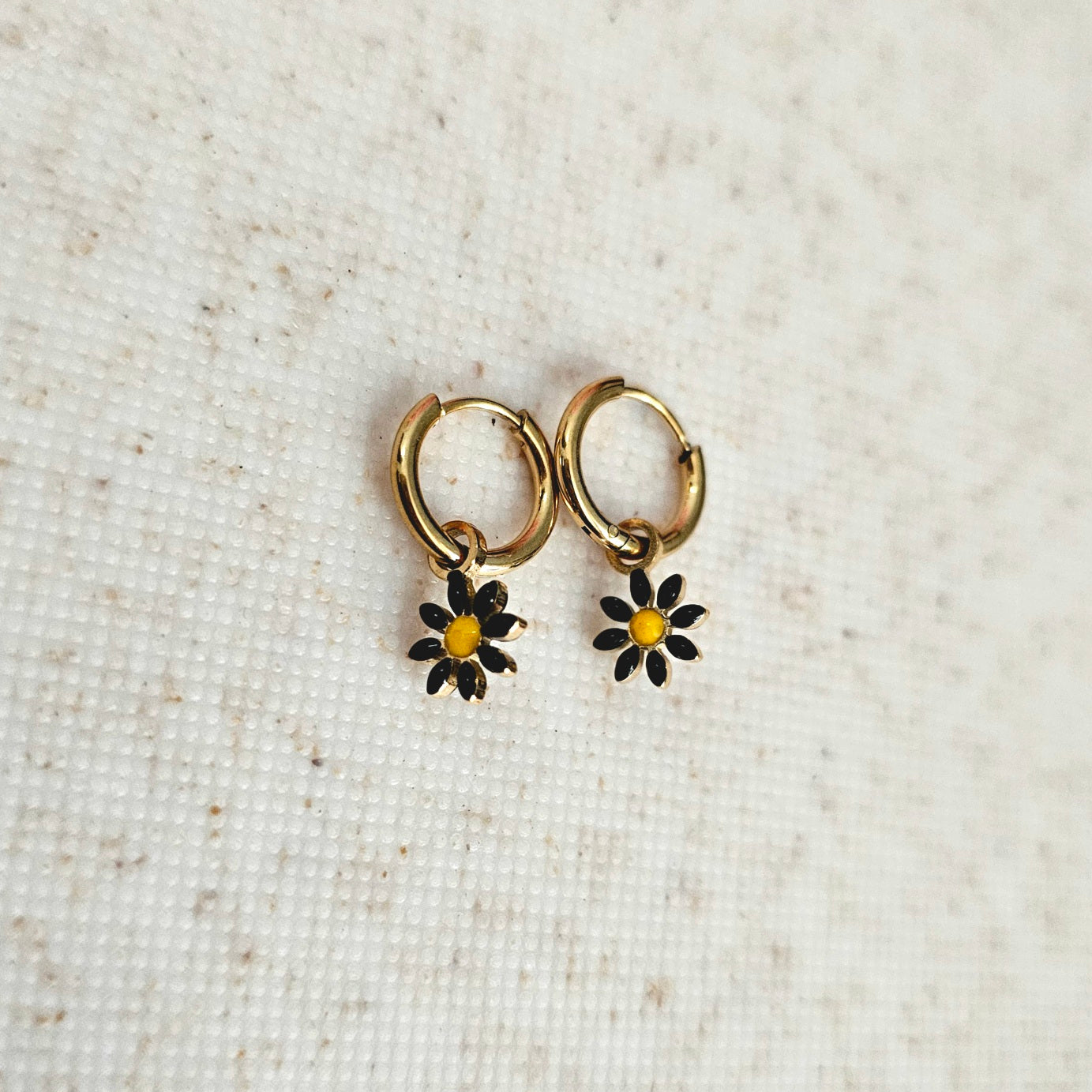 Black Sunflower Huggy Hoops