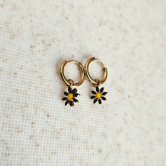 Black Sunflower Huggy Hoops
