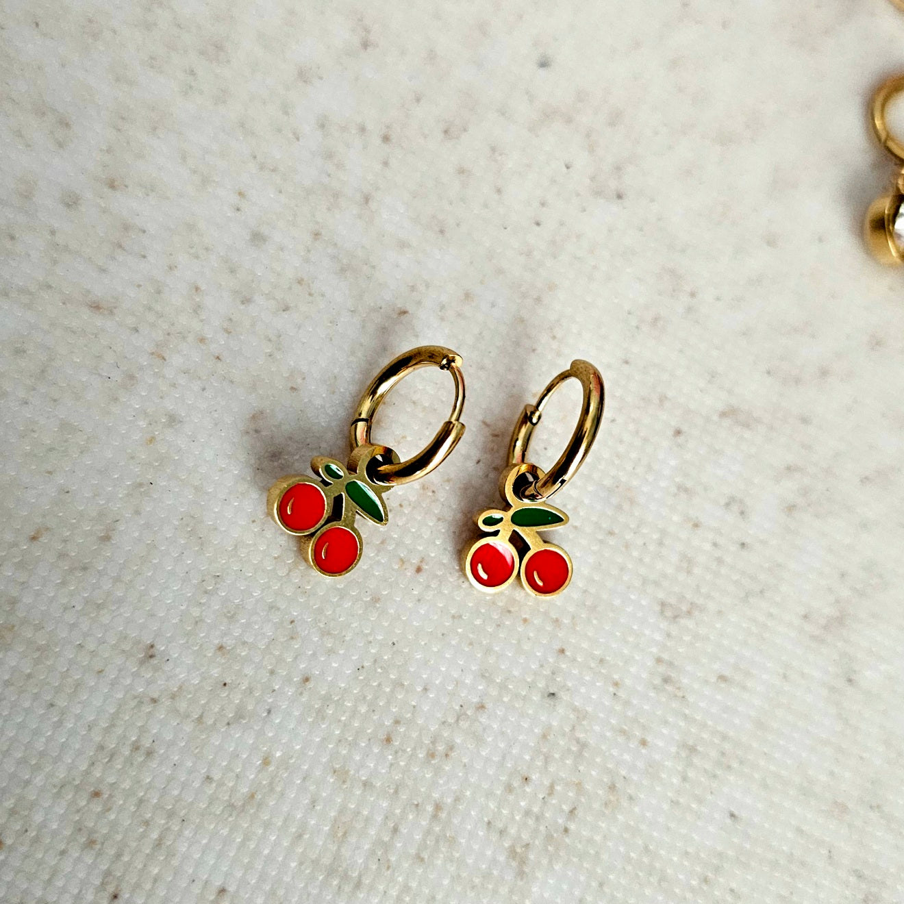 Cherry Huggy Hoops Gold