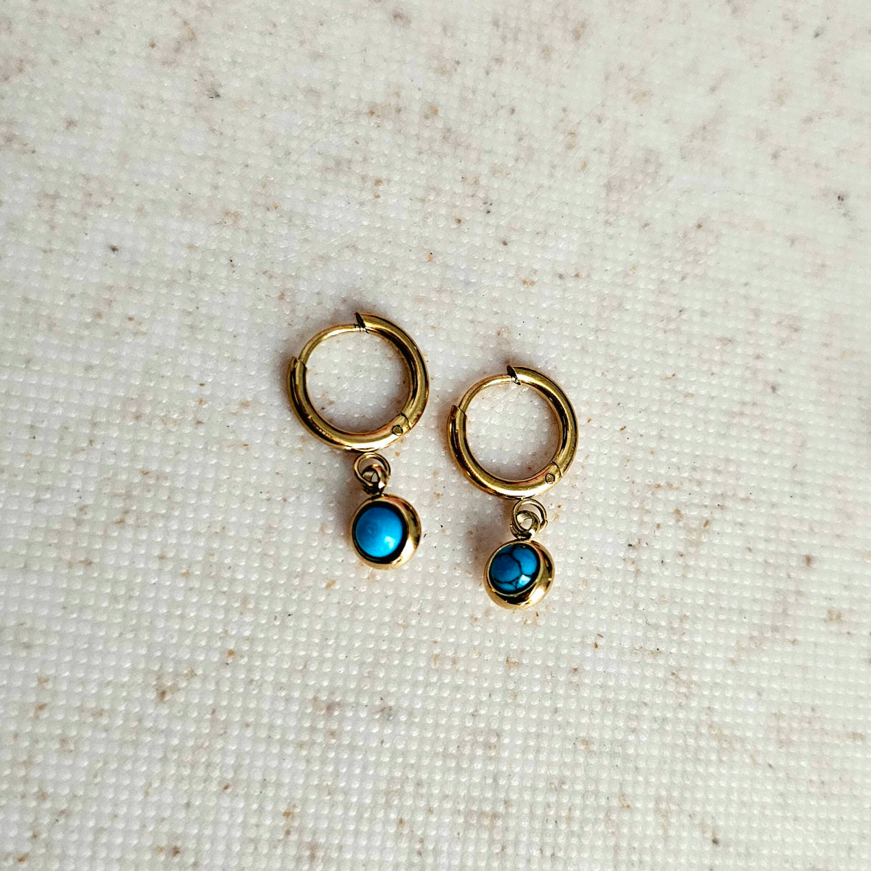 Turquoise Charm Huggy Hoops Gold