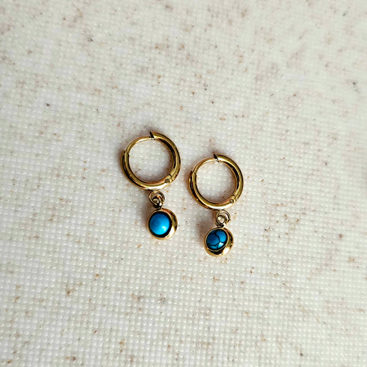 Turquoise Charm Huggy Hoops Gold