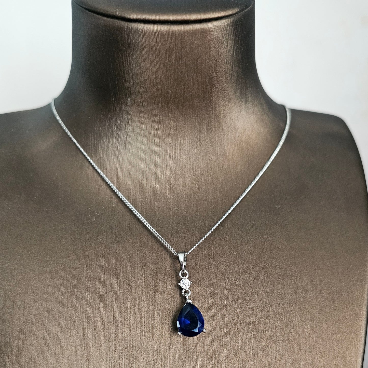 Silver Drop Necklace Blue