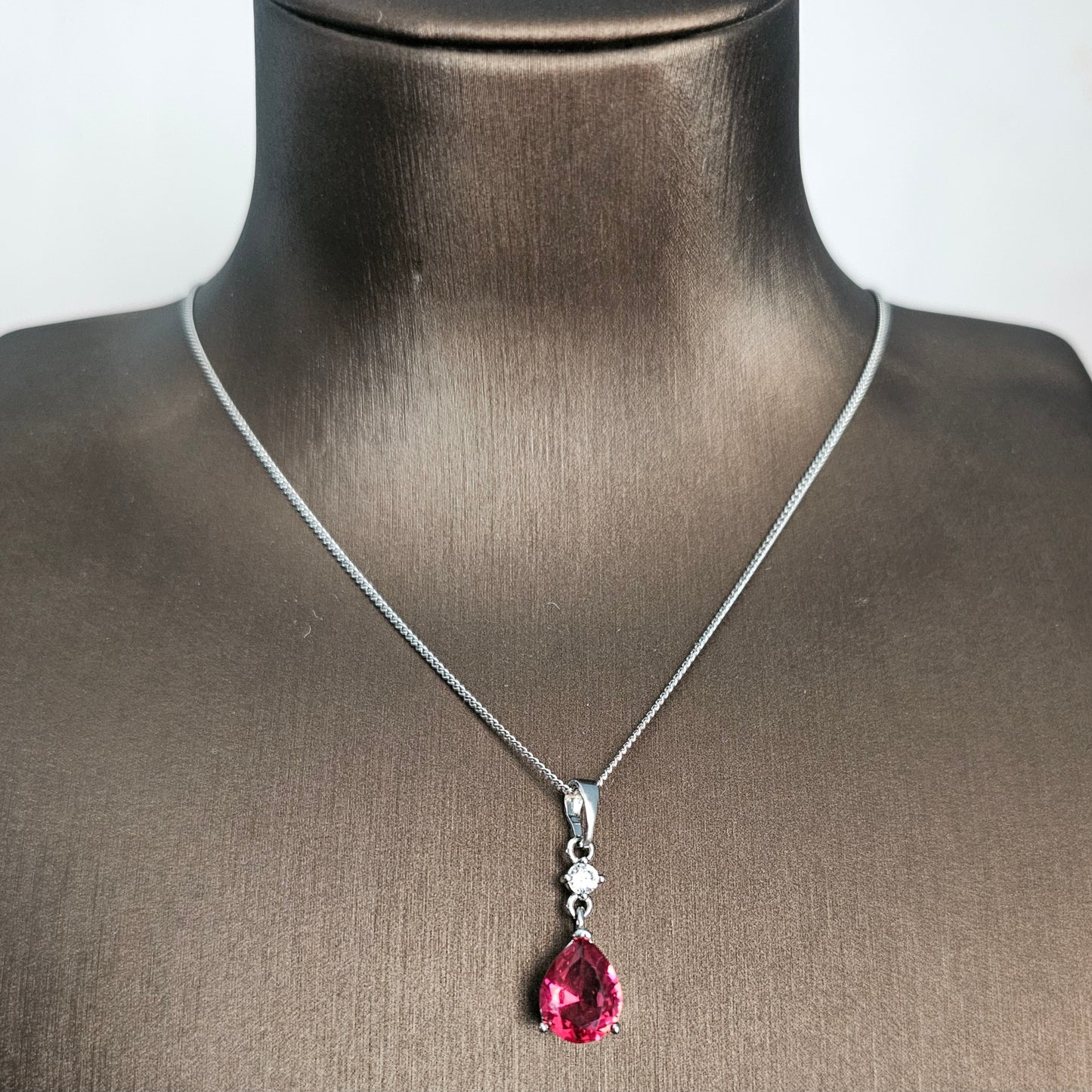 Silver Drop Necklace Red