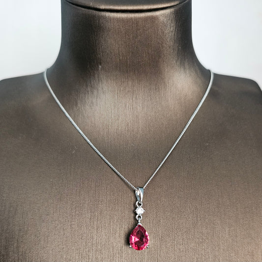Silver Drop Necklace Red