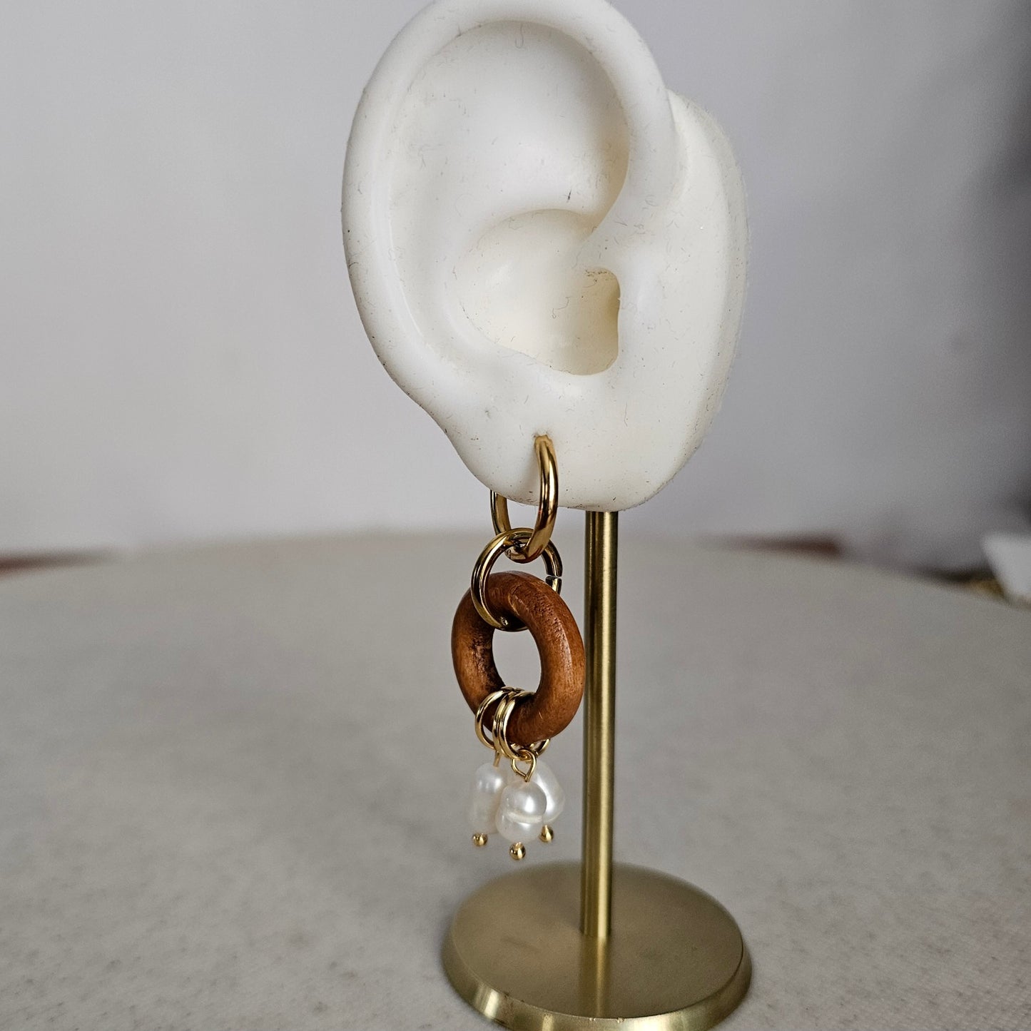 Pearl Wood Drop Earrings