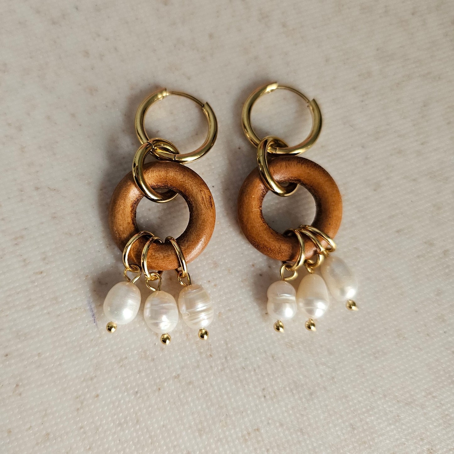 Pearl Wood Drop Earrings